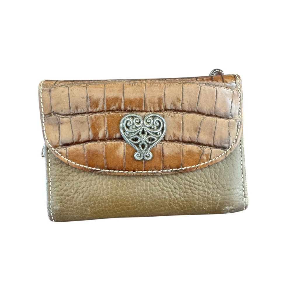Brighton Crossbody‎ Foldover Wallet Purse for Women Travel Brown Pebbled Leather